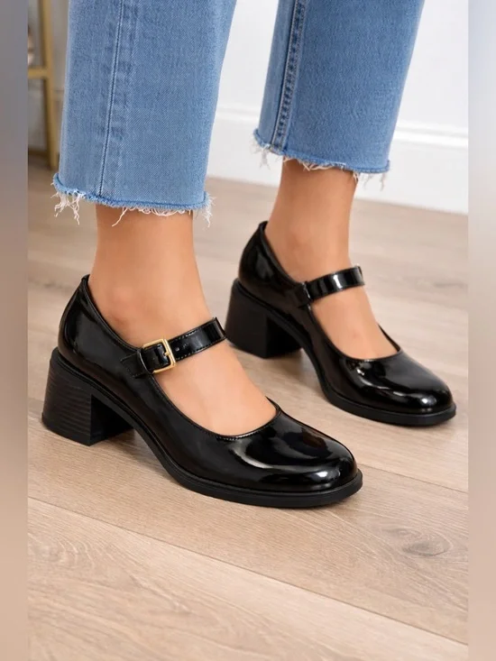 Zara Black Patent Mary Jane Block Heel Shoes - Picture 1 of 13